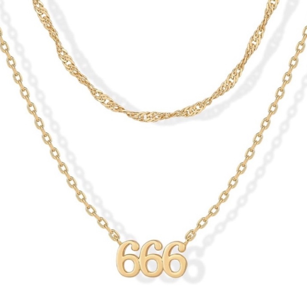 666  Elegant Gold Necklace with Number Pendant